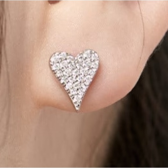 Sterling Silver Crystal Heart Stud Earrings - Picture 2 of 5